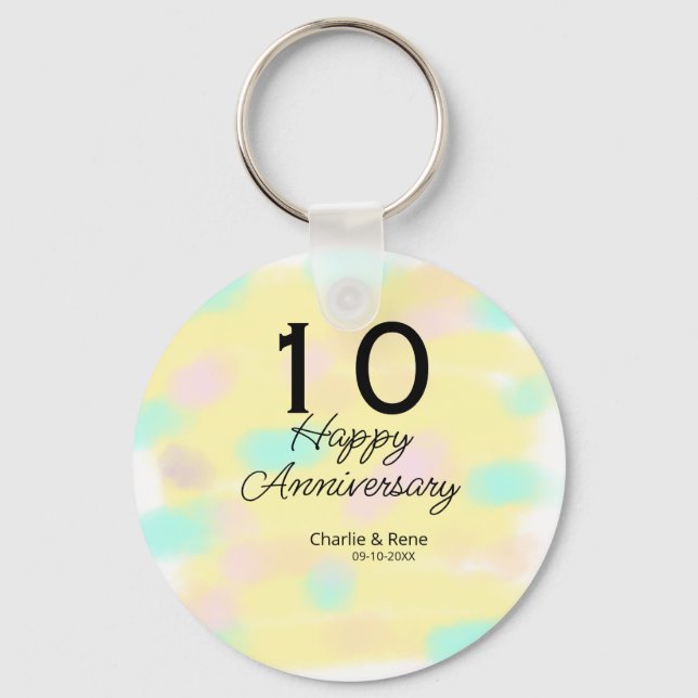 Porte-clés 10 wedding anniversary yellow pastel name retro bo (Recto)