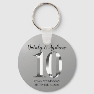 Porte-clés 10e anniversaire Mariage d'argent métallique