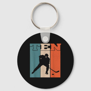 Porte-clés 10e anniversaire Retro Hockey sur glace 10 ans Boy