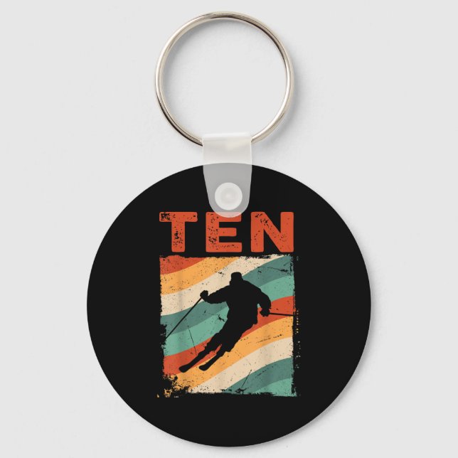 Porte-clés 10e anniversaire Retro Ski Ski 10 ans Garçons Gi (Recto)