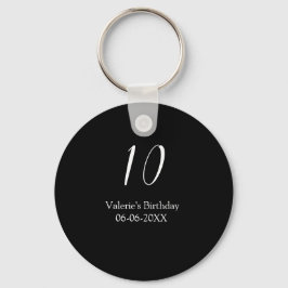 Porte-clés 10th birthday white black name date calligraphy 