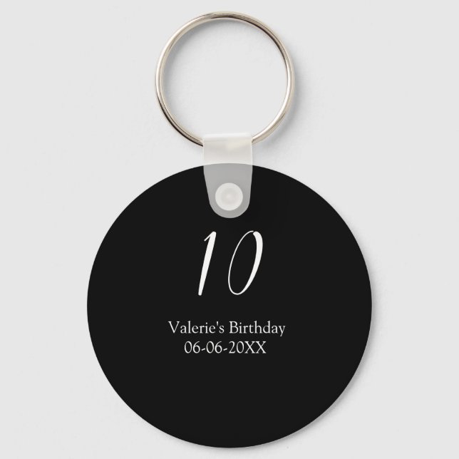 Porte-clés 10th birthday white black name date calligraphy  (Recto)