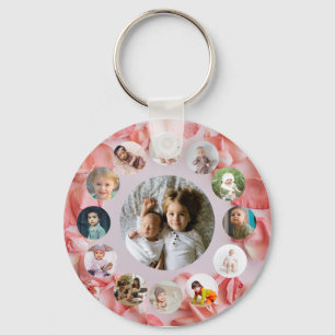 Porte-clés 13 Photos collage Nom personnalisé rosy