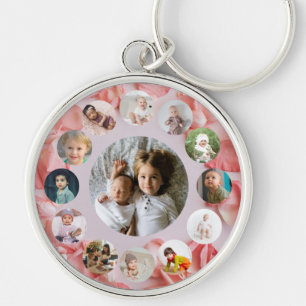 Porte-clés 13 Photos collage Nom personnalisé rosy
