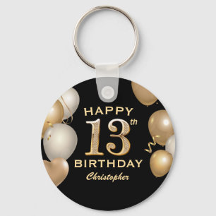 Porte-clés 13th Birthday Party Black and Gold Balloons