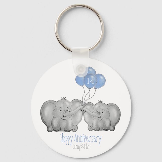 Porte-clés 14e anniversaire mariage ivoire cadeau éléphant (Recto)