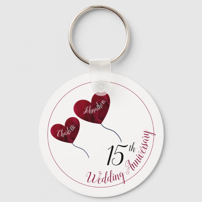 Porte-clés 15e anniversaire mariage Crystal ballons coeur (Recto)