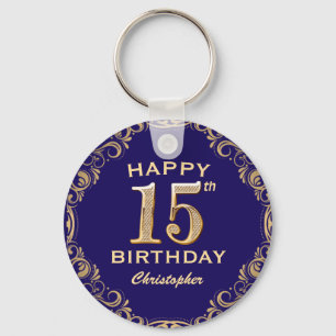 Porte-clés 15e anniversaire Parties scintillant marine bleu e