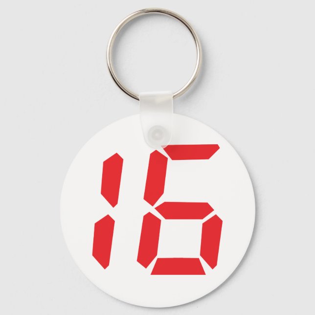 Porte-clés 16 seize réveil rouge numéro numérique (Recto)