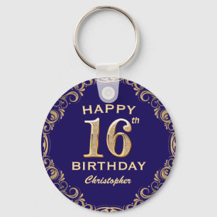 Porte-clés 16e anniversaire Parties scintillant marine bleu e