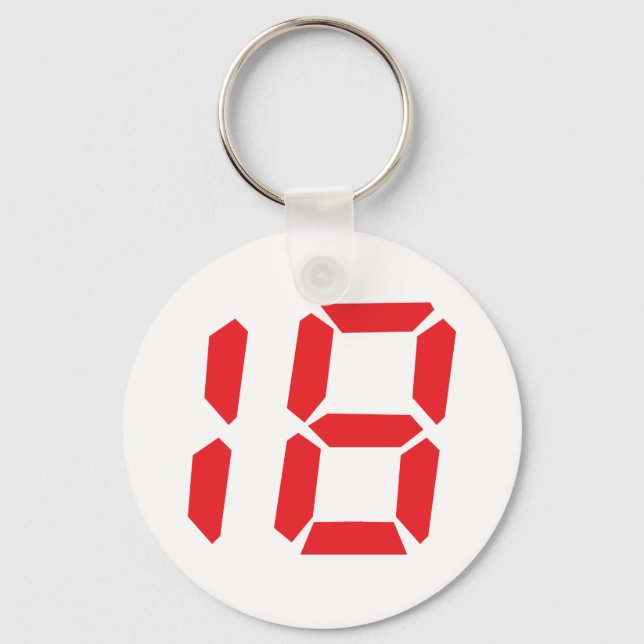 Porte-clés 18 dix-huit réveil rouge numéro numérique (Recto)