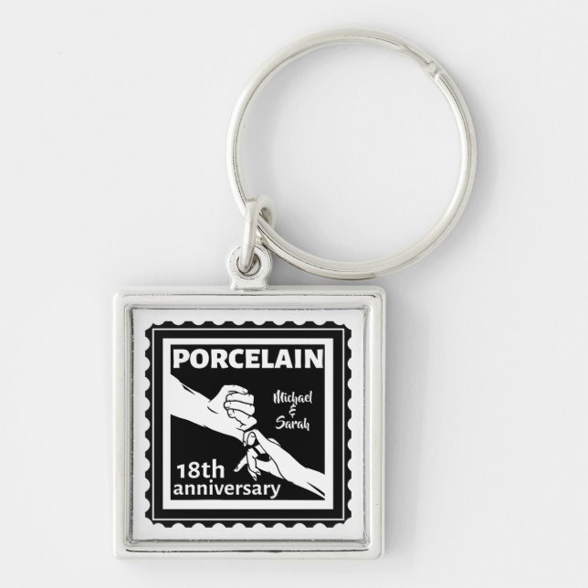 Porte-clés 18e anniversaire mariage porcelaine traditionnelle (Devant)