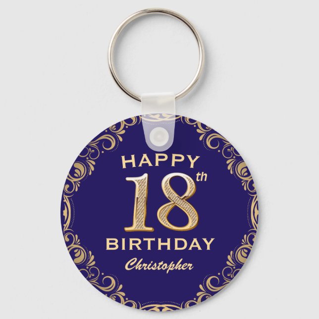 Porte-clés 18e anniversaire Parties scintillant marine bleu e (Recto)