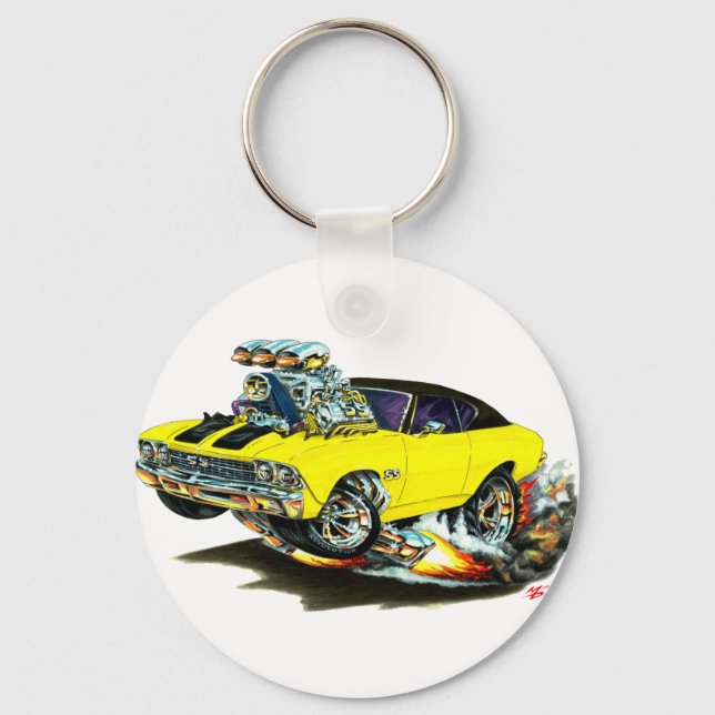 Porte-clés 1968-69 Chevelle Yellow-Black Top Car (Recto)
