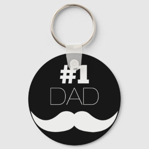 Porte-clés #1 Papa Mustache noire et blanche - Numéro un