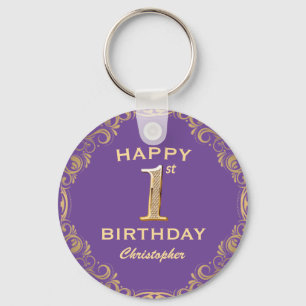 Porte-clés 1ère fête d'anniversaire Parties scintillant viole