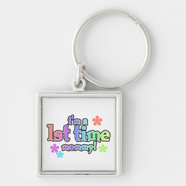 Porte-clés 1ère fois Mommy Rainbow Text Cadeaux (Devant)
