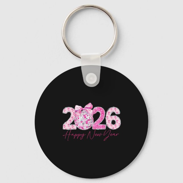 Porte-clés 2026 Happy New Year Bow Patch Disco Ball  (Recto)