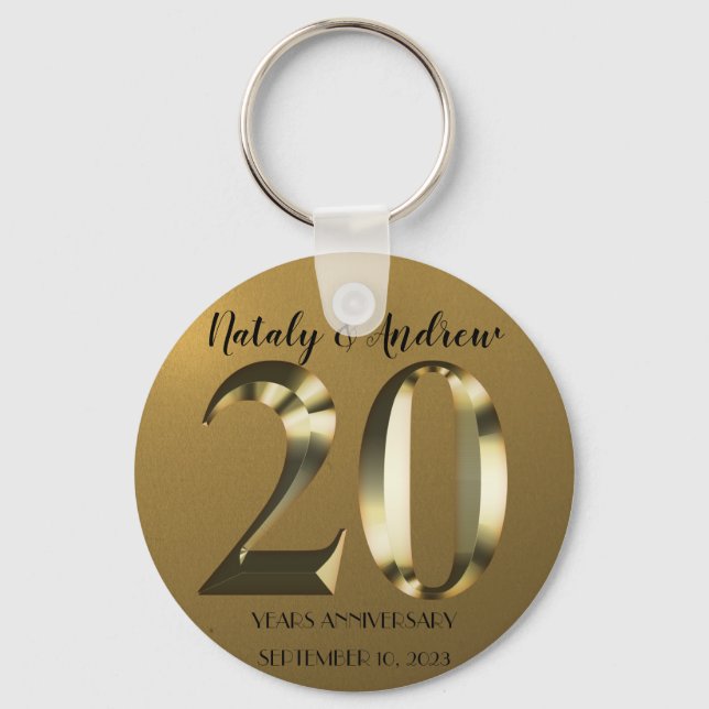 Porte-clés 20e anniversaire Mariage d'or métallique (Recto)