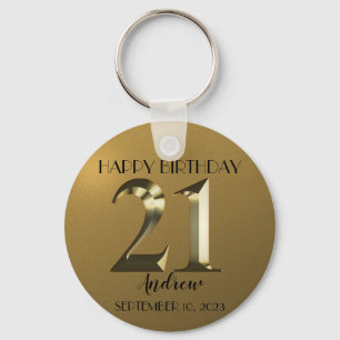 Porte-clés 21e anniversaire d'or métallique