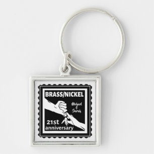Porte-clés 21e anniversaire mariage laiton nickel traditionne