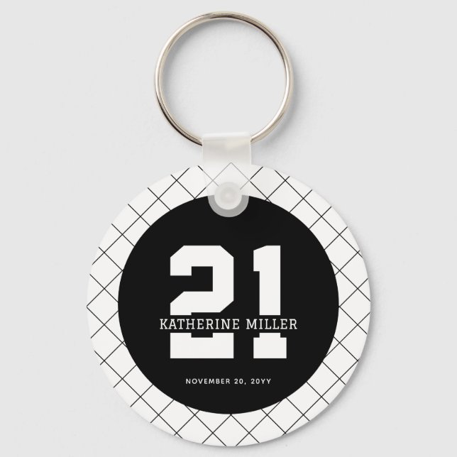Porte-clés 21e anniversaire personnalisé Moderne et élégant (Recto)