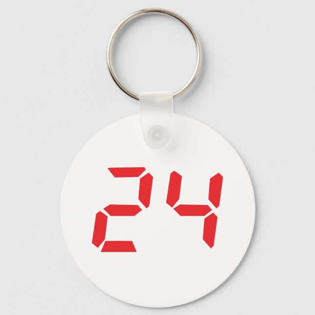 Porte-clés 24 vingt-quatre réveil rouge numéro numérique (Recto)