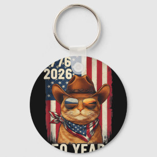 Porte-clés 250 Ans USA 1776-2026 Chat Roux Cowboy