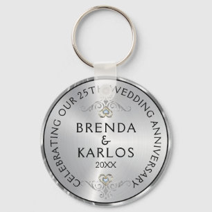 Porte-clés 25e anniversaire du mariage argent & diamants blan