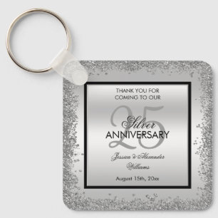 Porte-clés 25e anniversaire du Mariage Glitzy Silver & Black