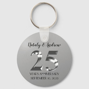 Porte-clés 25e anniversaire Mariage d'argent métallique