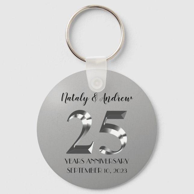 Porte-clés 25e anniversaire Mariage d'argent métallique (Recto)
