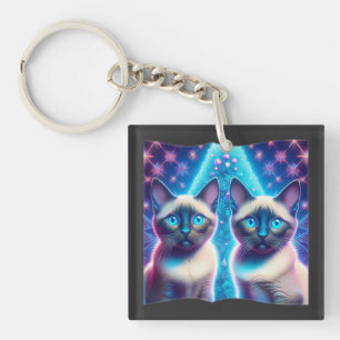 Porte-clés 2 Chatons Siamois Posant Dans L'Arbre De Noël