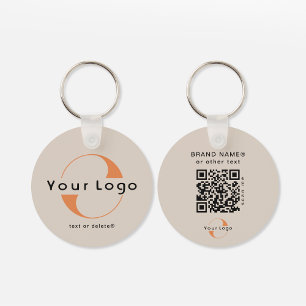Porte-clés 2 sided Logo & QR Code on Tan Company Business Key