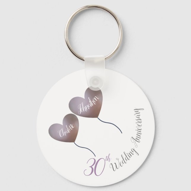 Porte-clés 30e anniversaire du mariage Pearl ballons violets (Recto)