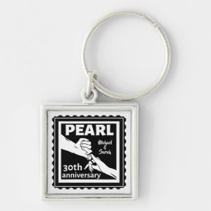Porte-clés 30e anniversaire mariage noir et blanc romantique