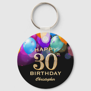 Porte-clés 30e fête d'anniversaire Ballons noirs et or