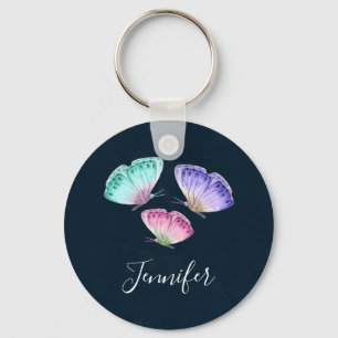 Porte-clés 3 Mignons Papillons Pastel Aquarelle Colorée