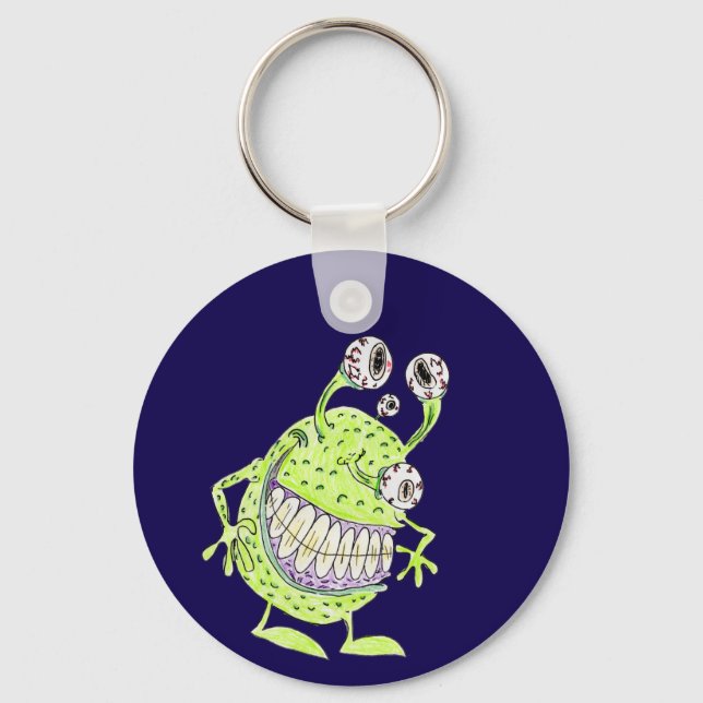 Porte-clés 4 eyed green alien monster (Recto)
