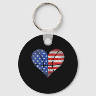 Porte-clés 4 juillet American Flag Basketball Heart USA Wom