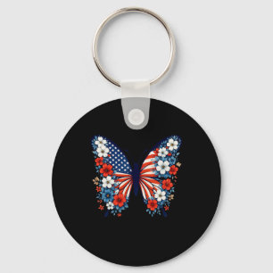 Porte-clés 4 juillet Beurre mignon Fleur Rouge Blanc Bleu U