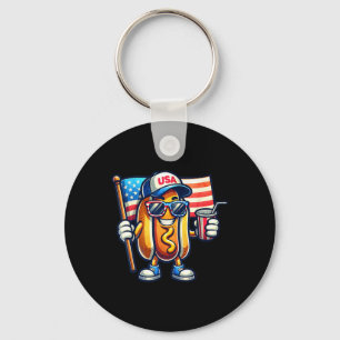 Porte-clés 4 juillet fêté drôle hot dog drapeau américain qua