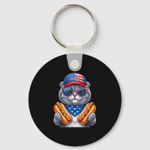 Porte-clés 4 juillet hotdog chat scottish fold drôle