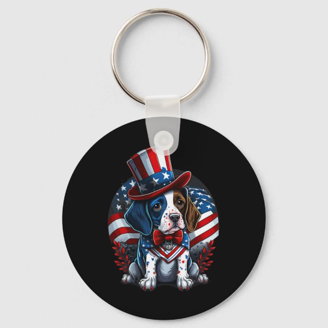 Porte-clés 4 juillet Patriotique Anglais Pointer Drapeau Nous (Recto)