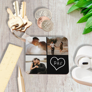 Porte-clés 4 Photo personnalisée Collage initial Coeur person