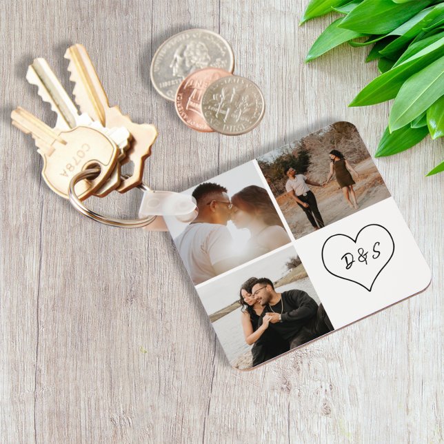 Porte-clés 4 Photo personnalisée Collage initial Coeur person (Créateur téléchargé)