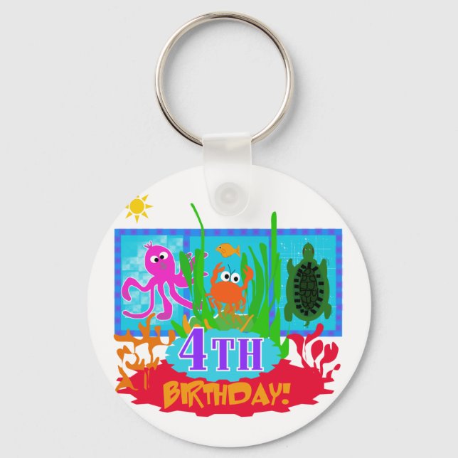 Porte-clés 4ème Aventure sous-marine Tshirts d'anniversaire (Recto)