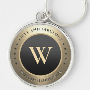 Porte-clés 50 Anniversaire Monogramme Moderne Élégant Or Noir