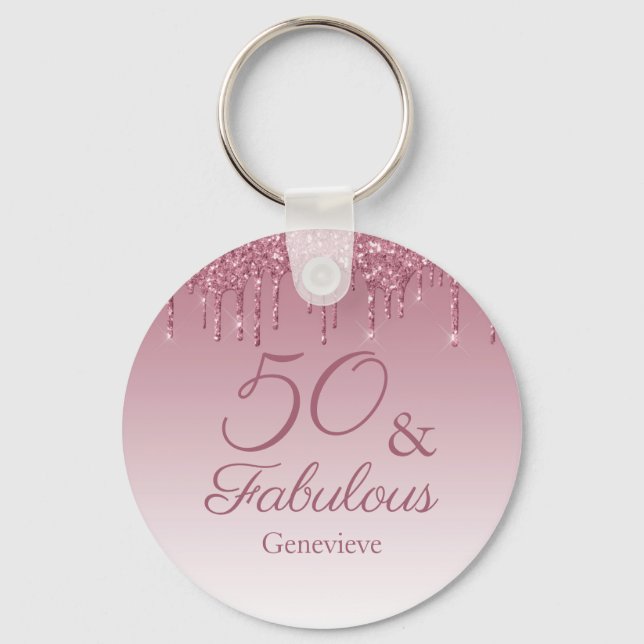 Porte-clés 50 et fabuleux Rose Gold rose Parties scintillant  (Recto)