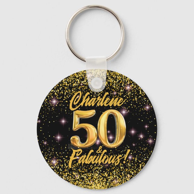 Porte-clés 50 Fabuleux Gold Parties scintillant Rose Stars 50 (Recto)